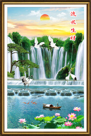 流水生财瀑布山水画