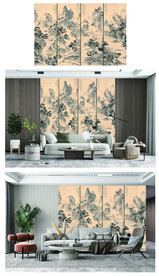 新中式山水 背景墙壁画 硬包 