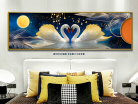 蓝色夜空天鹅湖床头装饰画