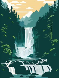 瀑布插画