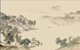 中式电视背景墙 山水 壁画硬包