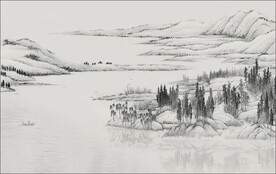 中式电视背景墙 山水 壁画硬包