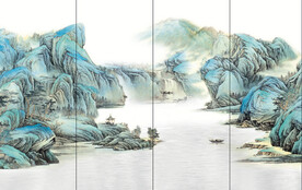 国画中式电视背景墙壁画