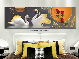 浪漫玫瑰花天鹅湖床头装饰画