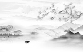 清晰 灰色客厅山水 TIF分层