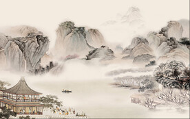 国画山水中式电视背景墙