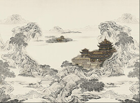 国画山水中式电视背景墙