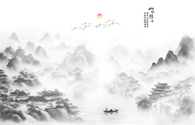 水墨江南水乡背景墙