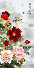 花开富贵吉祥牡丹中式玄关背景墙