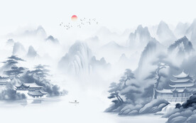 新中式江南山水画背景墙