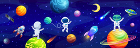 卡通宇宙星球太空火箭宇航员背景