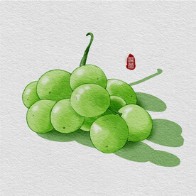 免扣水彩风手绘水果葡萄插画素材