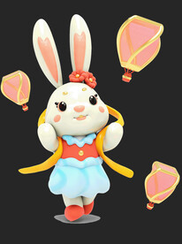 3D立体小兔子放天灯