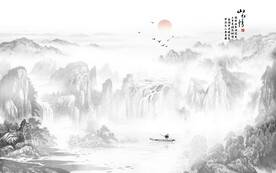 新中式壁画山水画电视背景墙