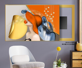 抽象简约美女羽毛电表箱装饰画