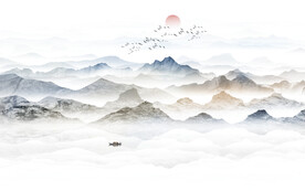 禅意水墨山水画背景墙