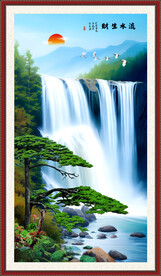 瀑布山水画