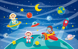 卡通星球宇航员火箭儿童宇宙背景