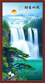 瀑布山水画