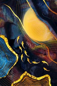 抽象艺术九鱼发财图