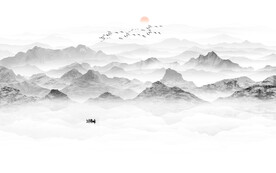 禅意水墨山水画背景墙