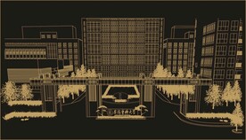 安徽医科大学门头建筑剪影线稿