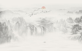 新中式水墨国画山水背景墙壁画