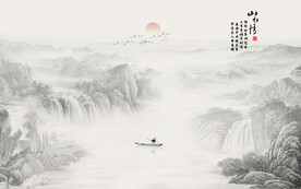 新中式壁画山水画电视背景墙