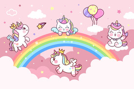 卡通独角兽手绘彩虹粉色星空背景