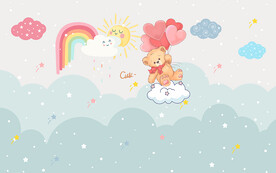 可爱卡通爱心小熊儿童房背景墙