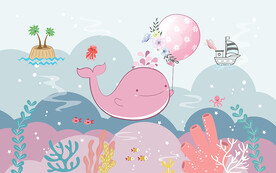 可爱卡通气球鲸鱼儿童房背景墙