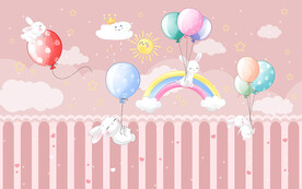 可爱卡通气球小兔子儿童房背景墙