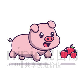 可爱卡通蹦跑的小猪
