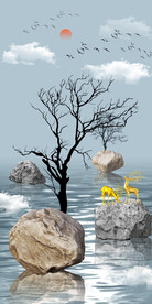 鹅卵石山水风景玄关装饰画