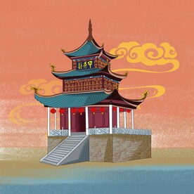 贵州贵阳甲秀楼国风插画分层ps