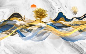 新中式山水大理石电视墙石纹壁画