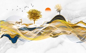 新中式大理石山水电视背景墙