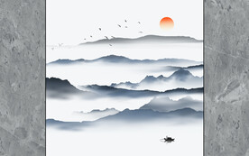 新中式大理石山水电视背景墙