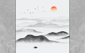 新中式大理石山水电视背景墙