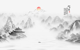 水墨江南水乡背景墙