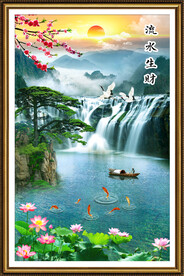 流水生财瀑布山水画