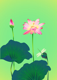 荷花蜻蜓AI风格插画