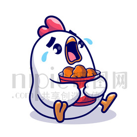 可爱卡通抱着炸鸡哭泣的小鸡