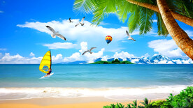 蓝天白云大海沙滩