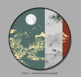 新中式金色线描意境山水装饰画