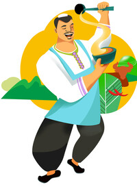 兰州拉面手绘人物