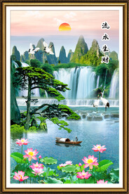 流水生财瀑布山水画