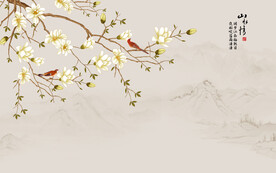 新中式工笔花鸟画电视背景墙