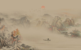 新中式水墨国画山水背景墙壁画