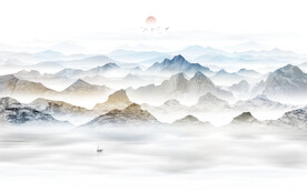 禅意水墨山水画背景墙